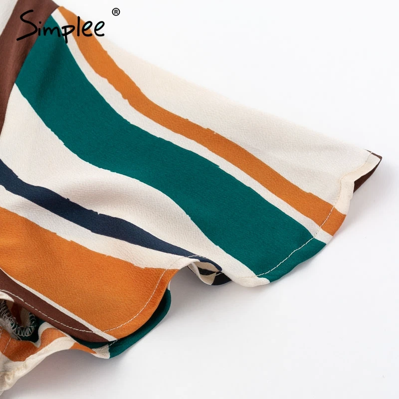 Женское платье в радужную полоску Simplee летнее с глубоким вырезом и коротким