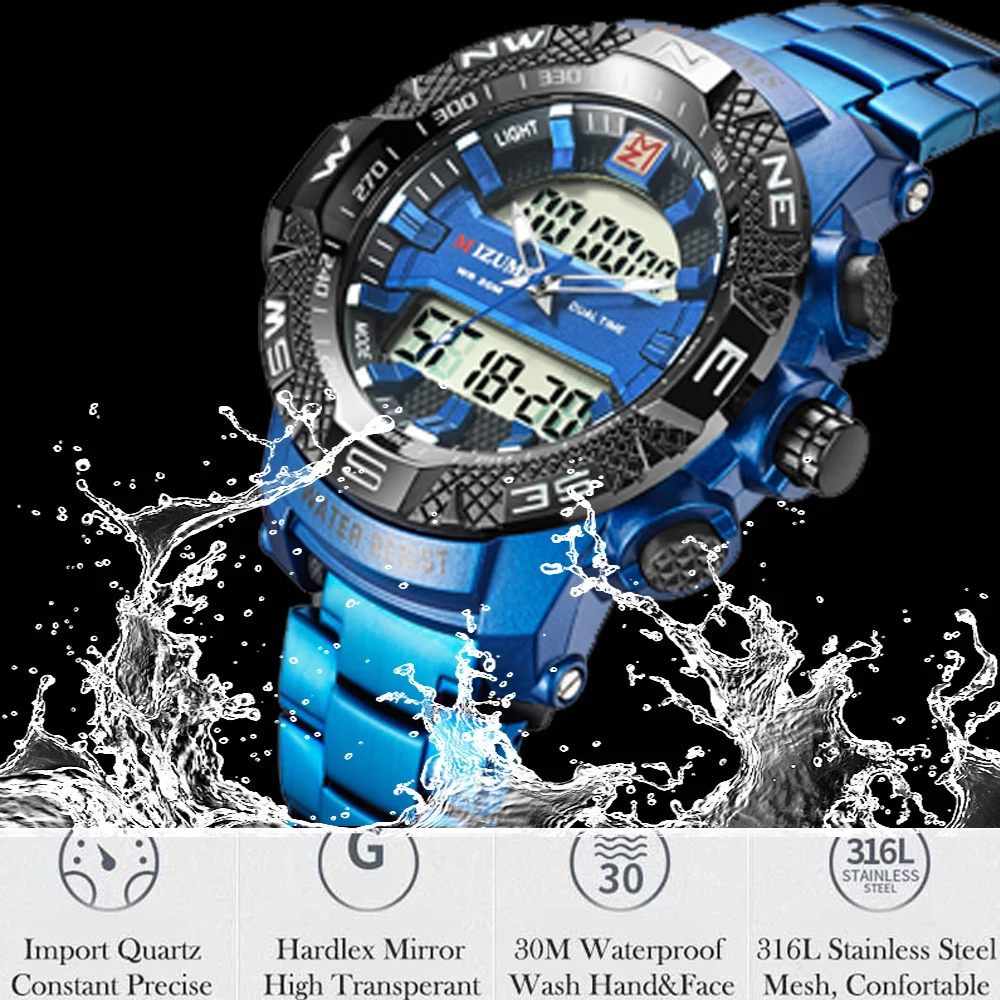 50 мм крутой большой Чехол Мужские часы Mizums Топ люксовый бренд спортивные мужские