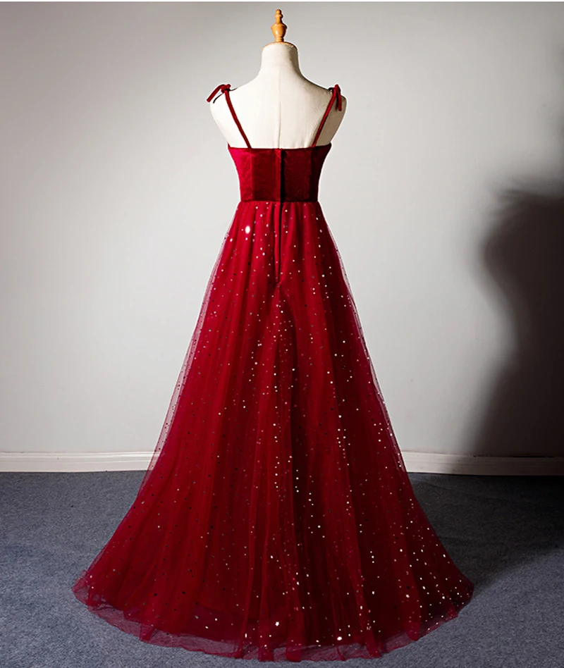 Wine Red Evening Dress 2021 A Line Spaghetti Strap Tulle Long Prom Party Women Gown Vestido Largo Fiesta Noche Elegante | Свадьбы и