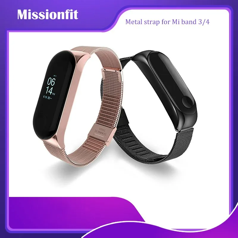 Металлический браслет для Xiaomi Mi Band 3 4 Безвинтовой ремешок из нержавеющей стали |