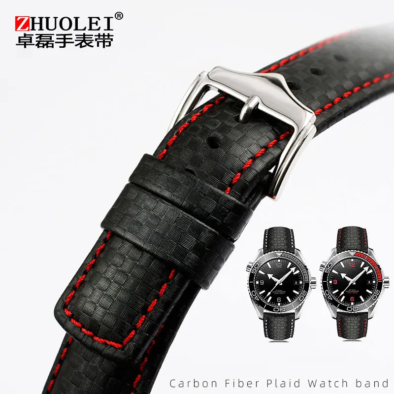 

Outdoor sports carbon fiber checkered leather watchband for Dituo / Mido / citizen wristband 20mm 22mm men's watch strap chain