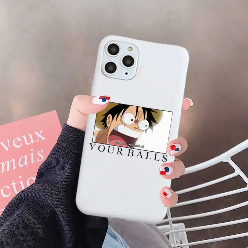 

One Piece Luffy Phone Case White Candy Color for iPhone 6 7 8 11 12 s mini pro X XS XR MAX Plus