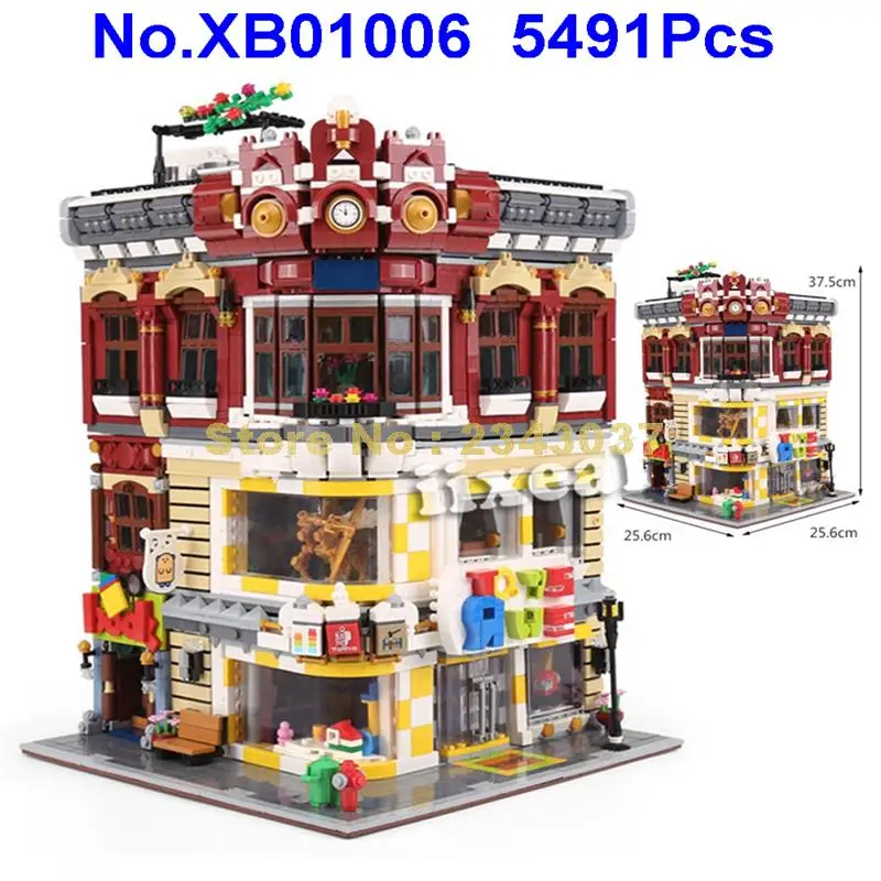 Xb01006 5491 шт. Street View Moc городские игрушки и книжный магазин 12 строительных блоков |