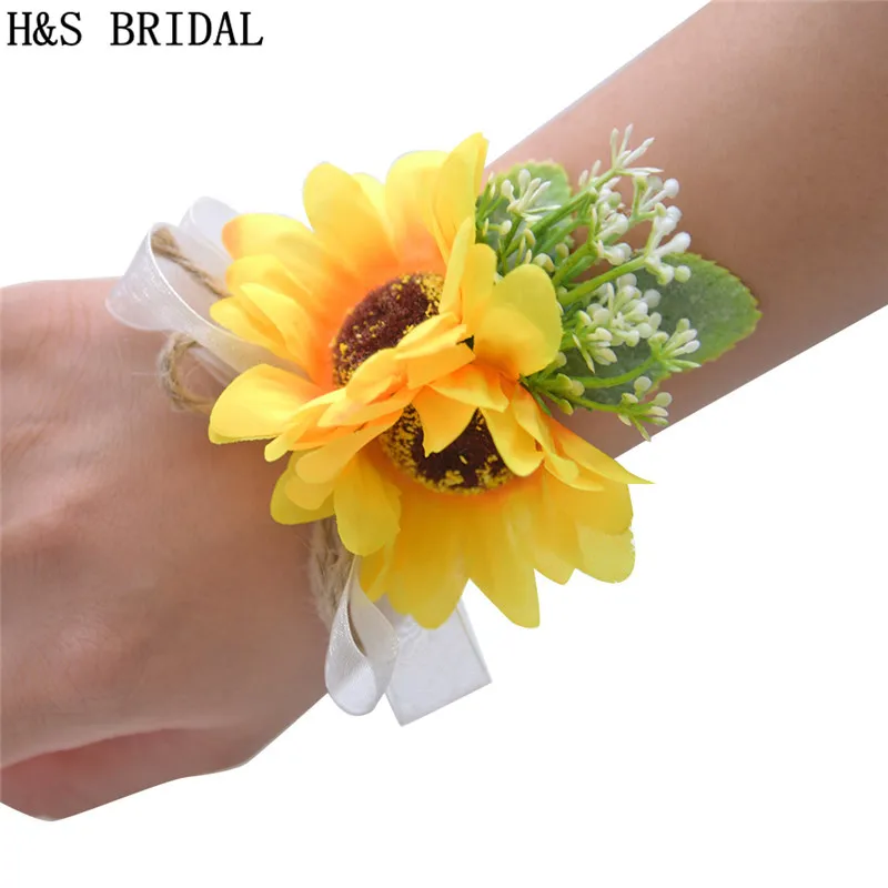 Подсолнух на запястье корсаж цветы для подружки невесты сестер искусственные