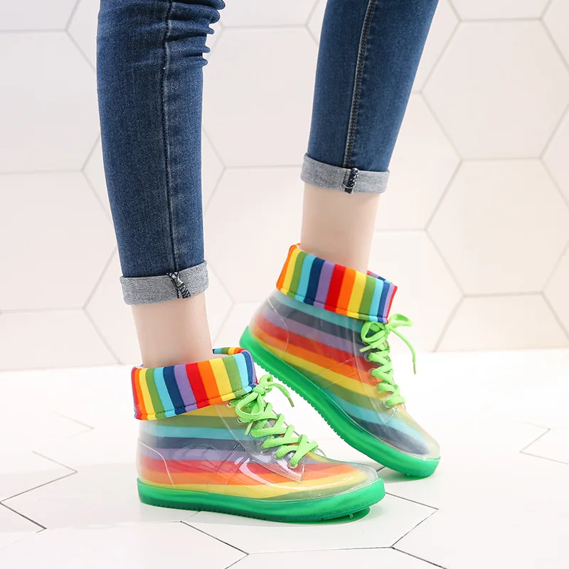 Прозрачные непромокаемые сапоги женские прозрачная обувь нескользящие модные