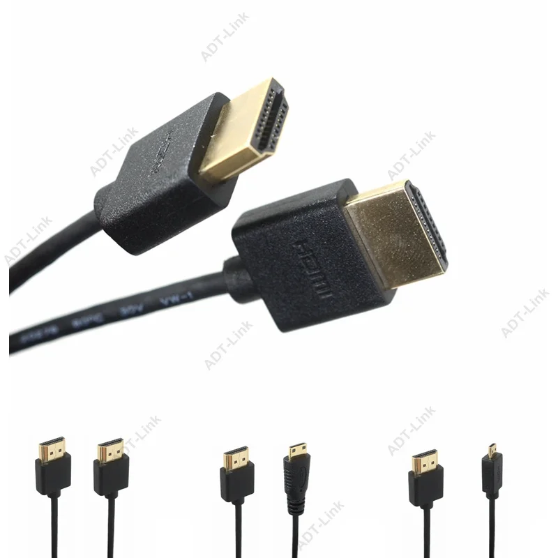 Мини и микро HDMI совместимый штекер OD 3 0 мм сверхмягкий тонкий кабель 30 см 60 1 м 2k * 4k