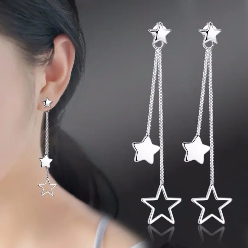 

Sterling Silver Star Eardrop Long Tassel Ear Stud Earrings Chain Women Jewelry 6XDA