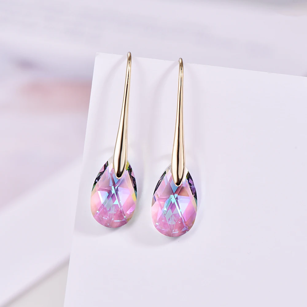 Серьги-капли с кристаллами Swarovski для женщин, новая мода, Золотой пирсинг, висячие серьги, свадебные украшения, подарок для девушек