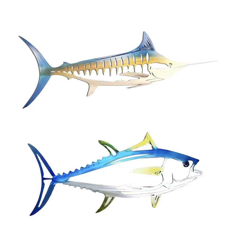 

P8DE Creative Simulation Metal Shark Tuna Pendant Wall Decor Metal Fish Sculpture Wall Art Hanging Ornament for Living Room Home