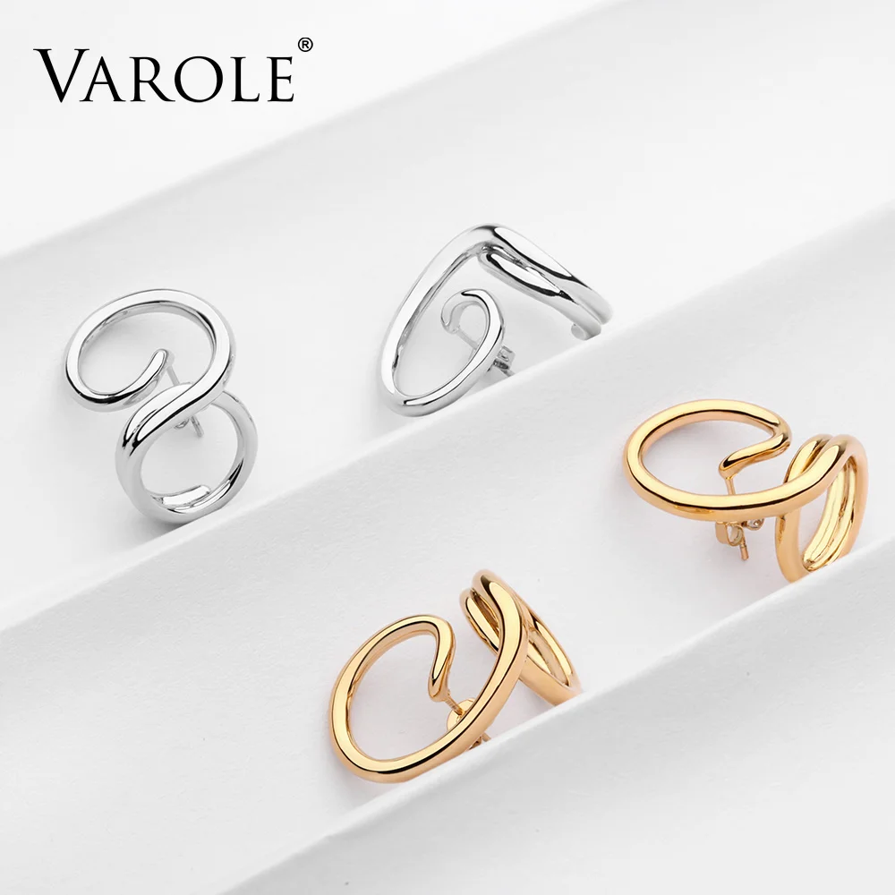 

VAROLE New Korean Simple Style Twisted Lines Gold Color Hoop Earrings for Women Silver Plated Earrings Jewelry wholesale