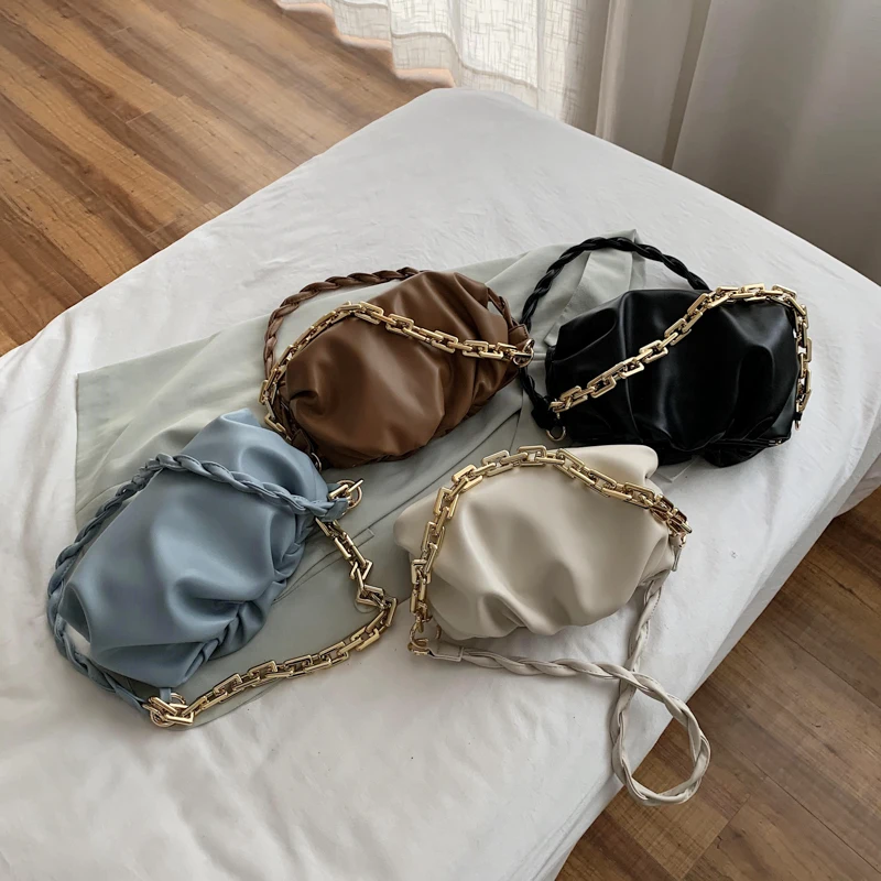 

Single Shoulder Purse And Handbag Bags For Women 2020 Cloud bag Soft Leather Crossbody Bag Women Thick Chain Clutches