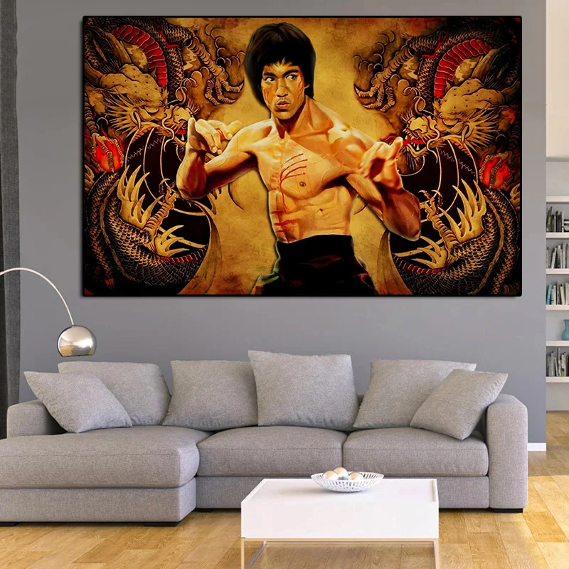 

Kung Fu Star Bruce Lee Canvas Painting Portrait Posters And Prints Wall Art Pictures for Living Room Home Decor