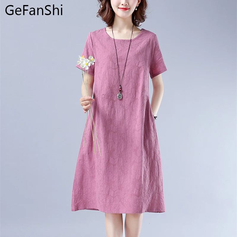 M XXL модное летнее женское платье однотонное свободного кроя из хлопка и льна с