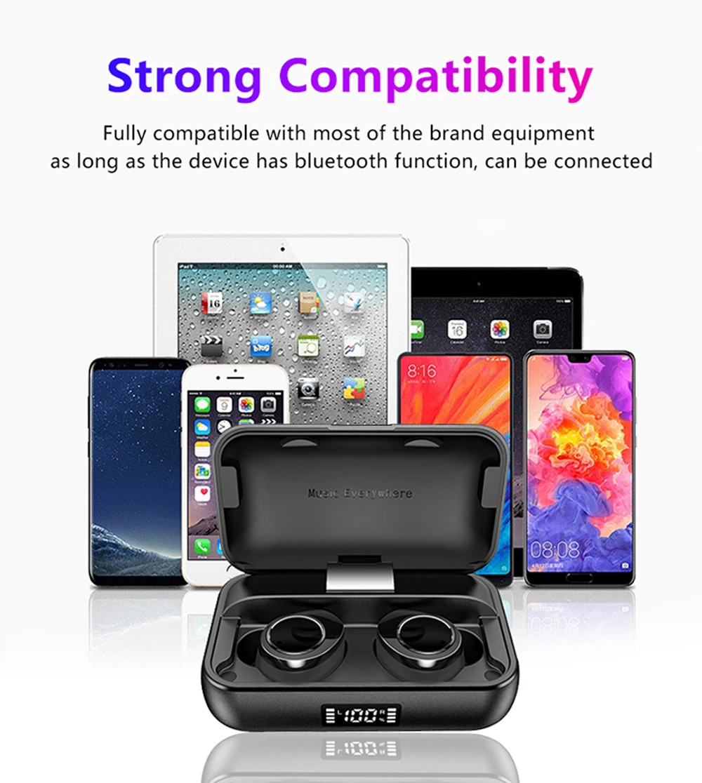 X13 Bluetooth 5,0 беспроводные наушники с микрофоном Светодиодный дисплей питания 3500 мАч зарядный чехол IPX7 водонепроницаемый