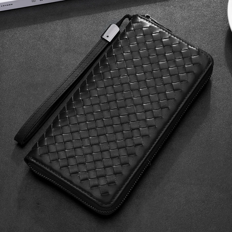 Брендовый мужской кошелек Wmnuo плетеный бумажник из натуральной воловьей кожи