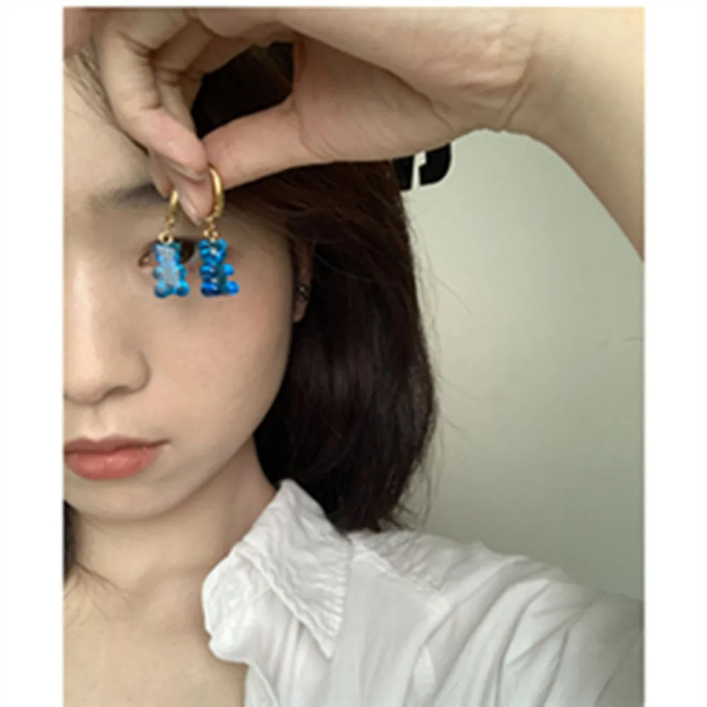 

New Minimalist French Fashion Earings Elegant Cute Resin Gummy Violent Bear Charms Glitter Flatback Resin Craft earring Pendant