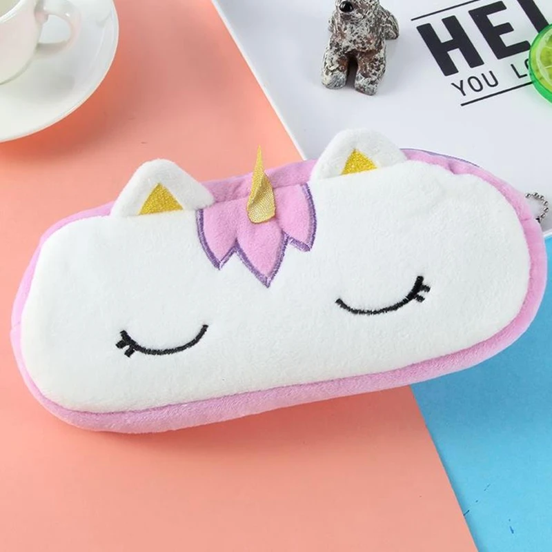 Милый чехол для карандашей с единорогом девочек и мальчиков плюшевый школьного