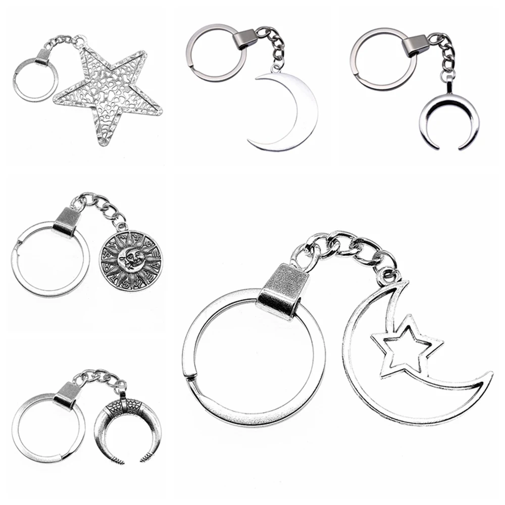 

1 Piece Handmade Car Keychain Gift Keychains 29x25mm Sun And Moon Charms Keychain For Key