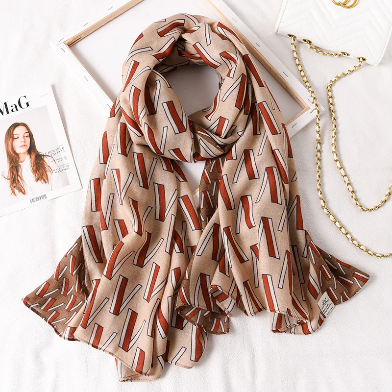 

luxury brand women scarf 2021 new spring cotton shawls hijabs lady pashmina bandana print beach stoles foulard femme