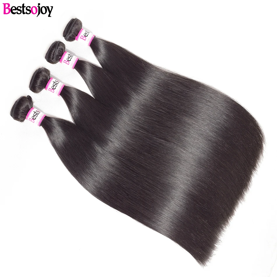 Bestsojoy 4 пряди бразильские прямые волосы пряди Remy натуральные кудрявые пучки волос натуральный черный