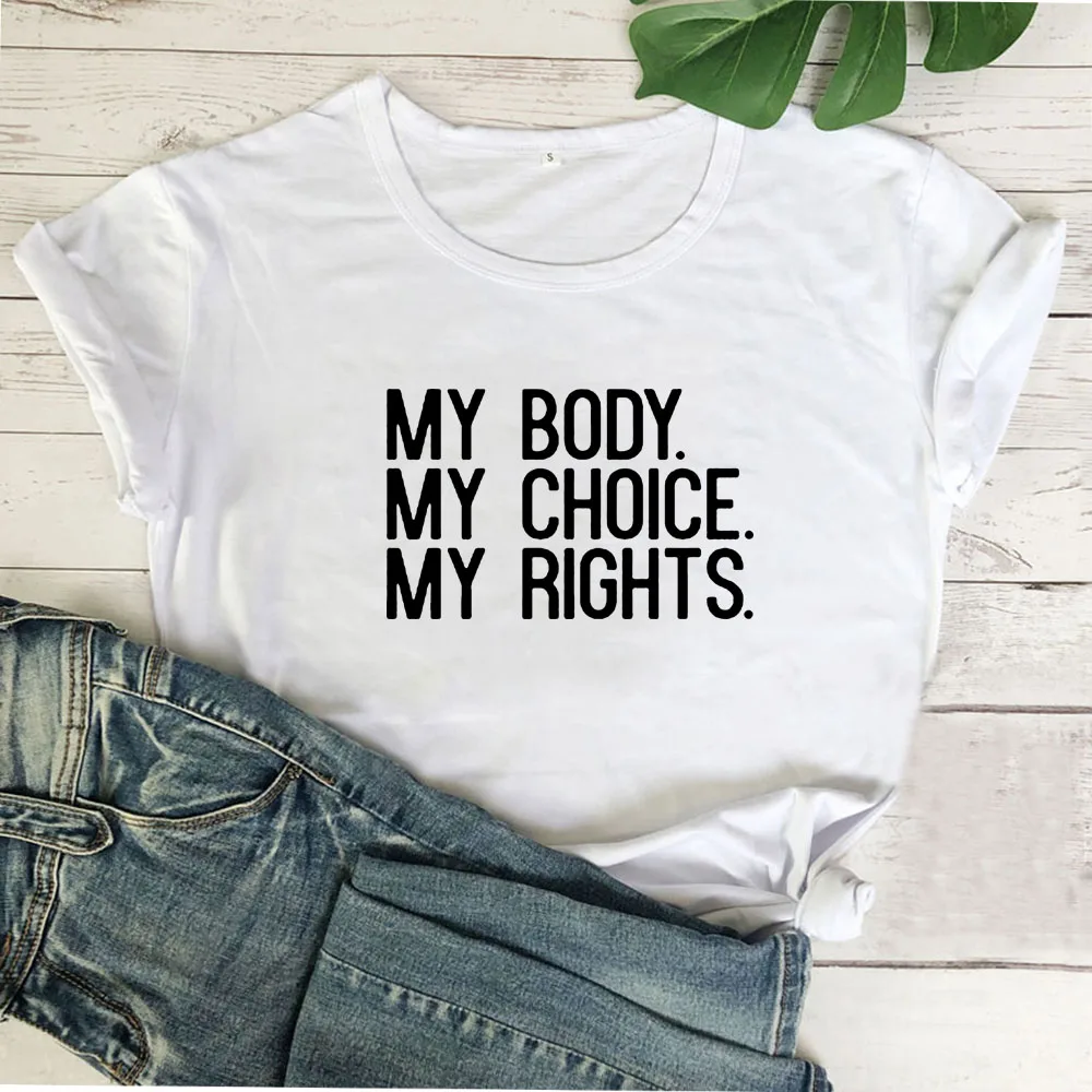 Женская футболка с короткими рукавами черная хлопковая надписью My Body Choice right