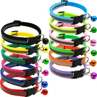 2021 new popular reflective charm and bell cat collar safety elastic adjustable new colors pet product small dog collar