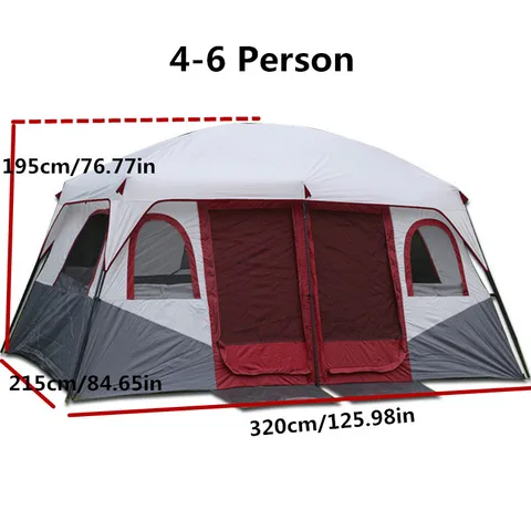 Туристическая палатка на 4-6/8-12 человек, большая семейная палатка для кемпинга, две комнаты, 2 двери, 6 окон, для отдыха на открытом воздухе, путешествий
