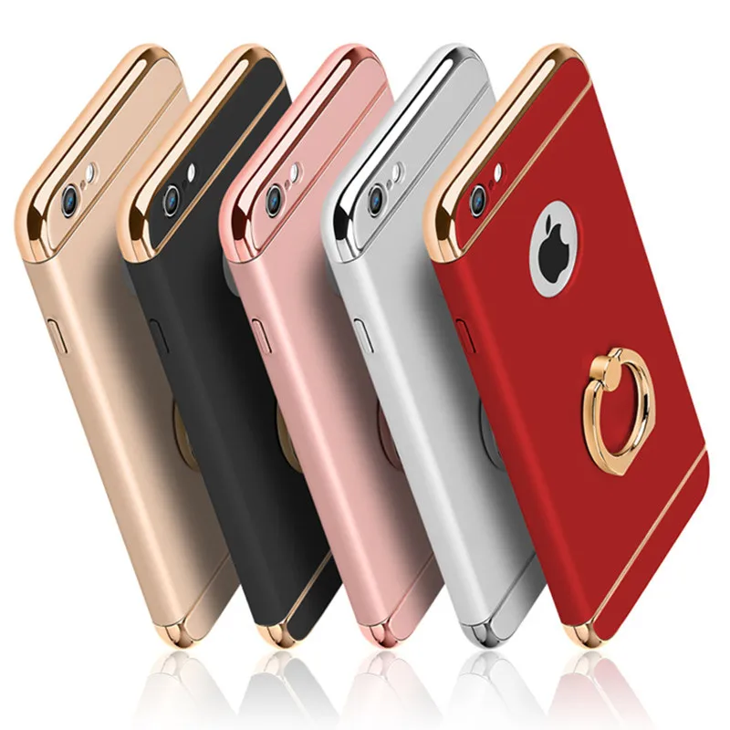 Роскошный чехол с 3D алюминиевым кольцом-подставкой для iPhone 7, 6, 6S Plus, съемный чехол для телефона с полной защитой 360, чехол для iPhone 5, S, 5S, SE