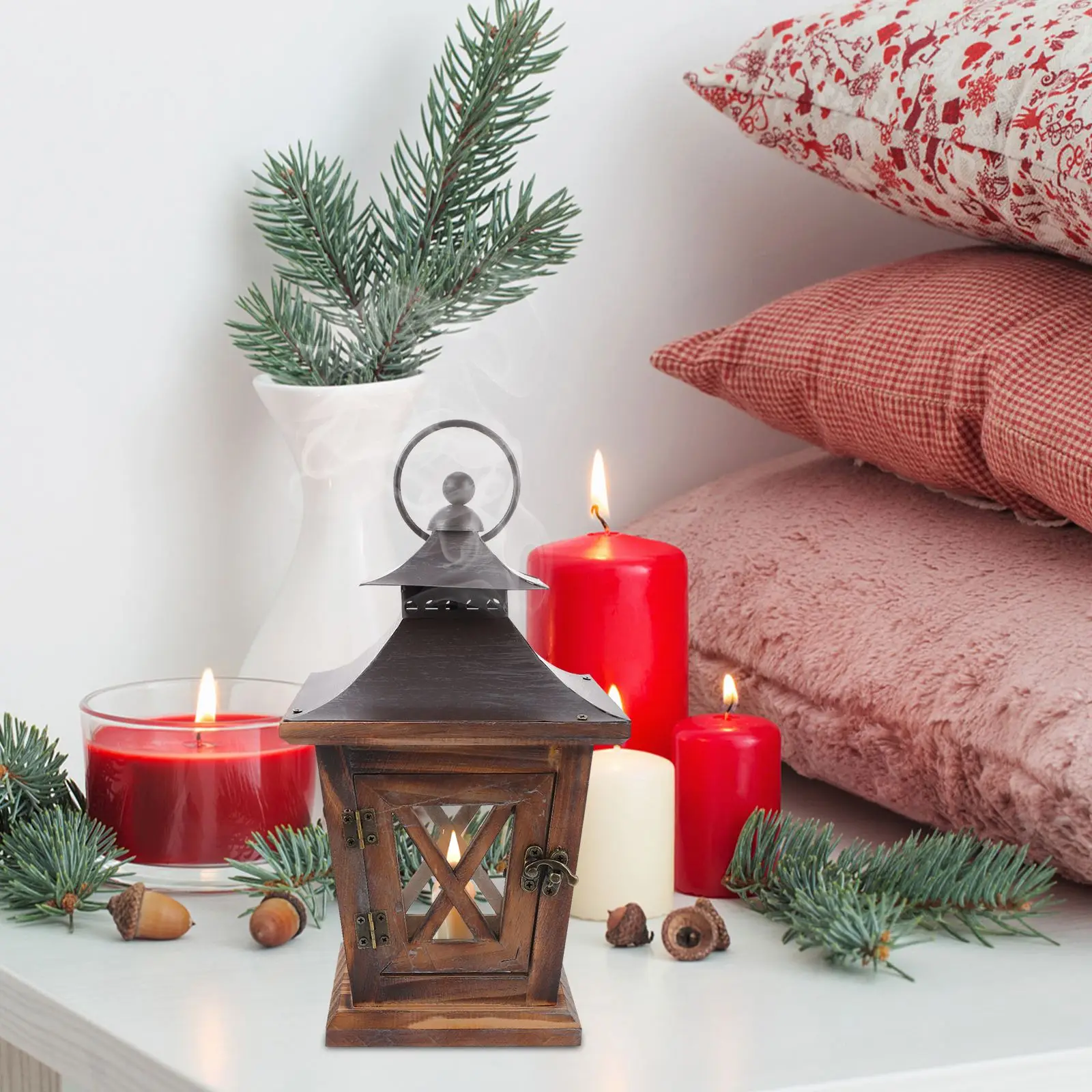 

1pc Wooden Candlestick Retro Candle Holder Desktop Candlestick Wind Lantern Decor For Home Halloween Holiday Gifts