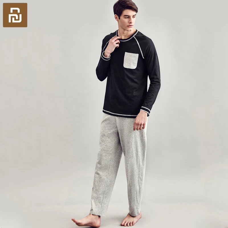 

New Youpin instant me 100% Cotton Men pajamas long-sleeved couple home service suits can be worn outside solid Homewear