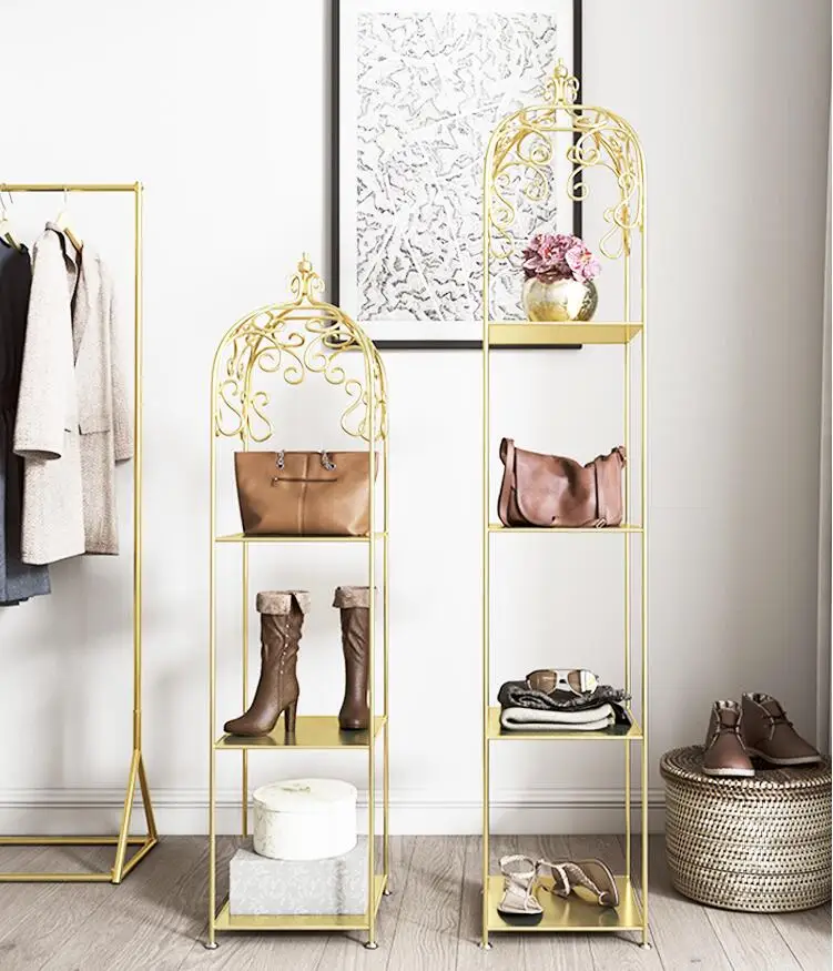 

Nordic iron art golden bird cage rack bag storage display rack floor bedroom living room window shop multi-storey