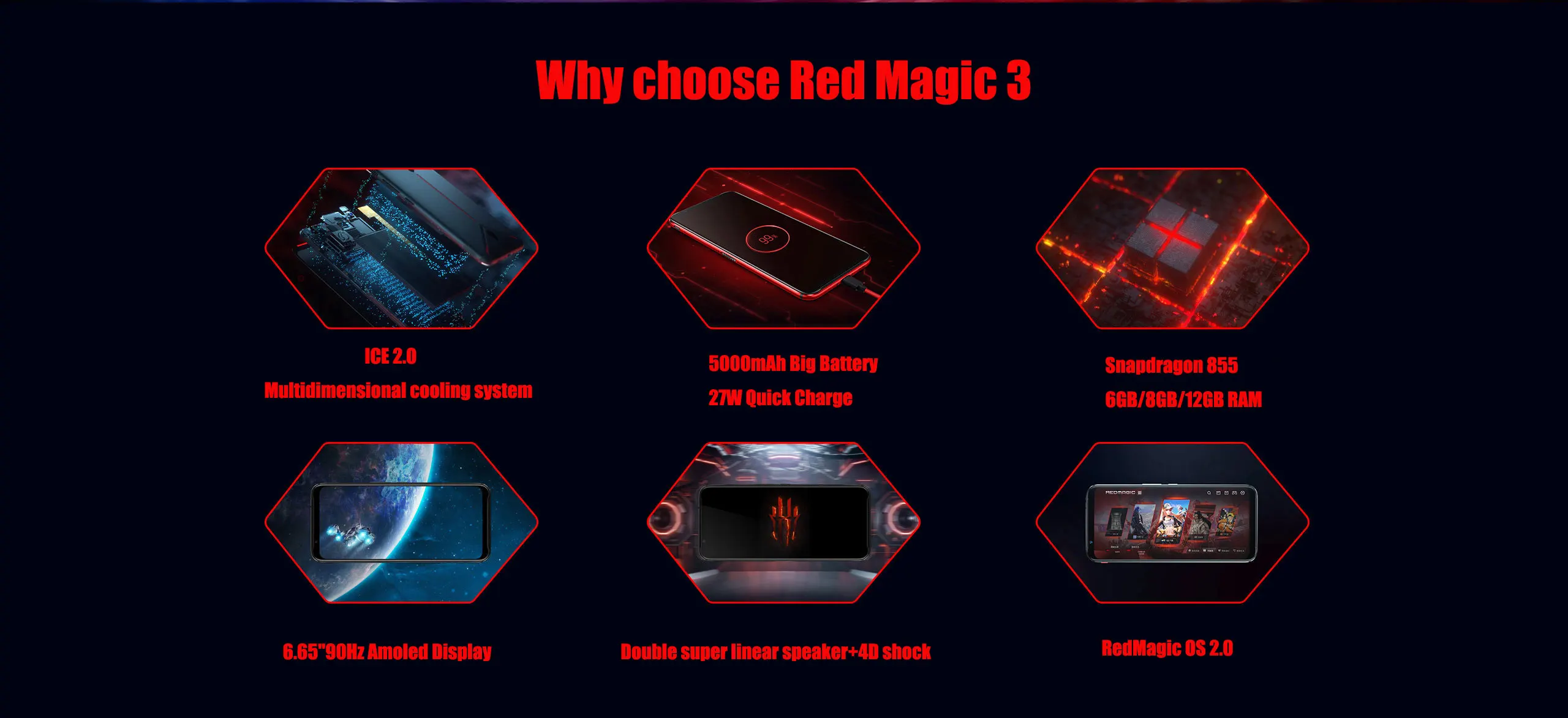 Глобальная версия zte Nubia Red Magic 3 6,6" восьмиядерный смартфон Snapdragon 855 с функцией распознавания отпечатков пальцев на фронтальной панели 48 МП 6 ГБ 128 ГБ 5000 мАч
