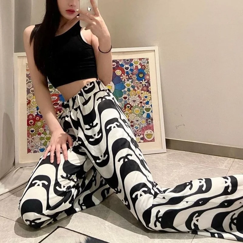 

Summer Fashion Trousers Korean Style Stripe Print Wide Leg Pant Women High Waist Loose Casual Pants for Women