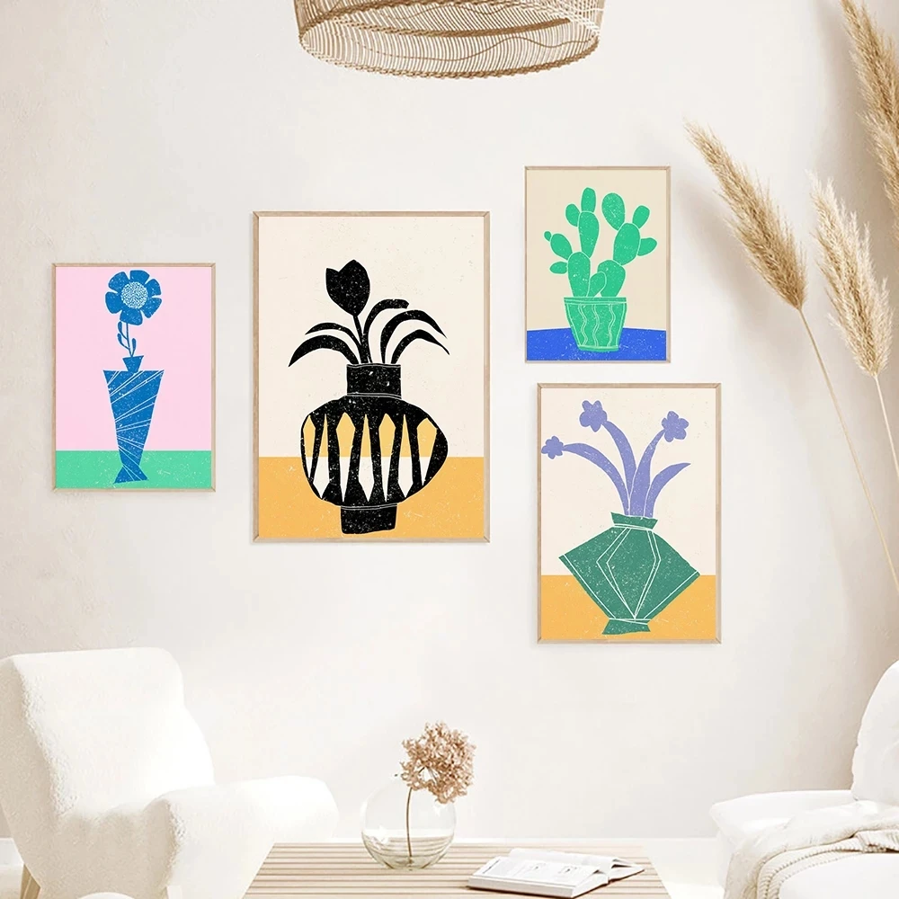 

Plant Flower Cactus Print Canvas Tropical Leaf Art Painting Kitchen Decoration Vase Poster Nordic Wall Picture Cartoon Painting