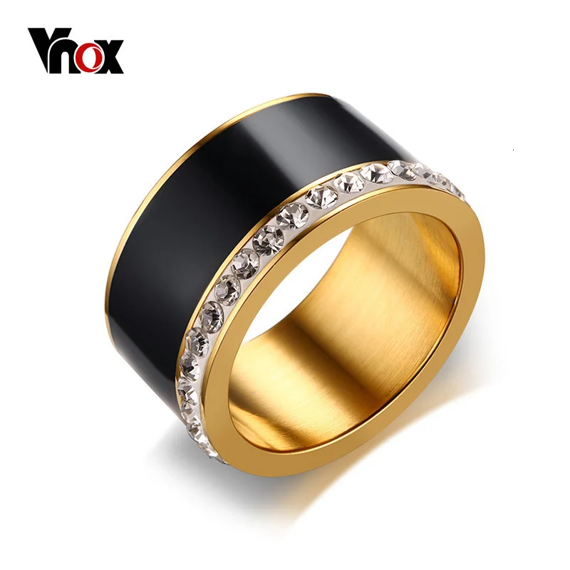 Vnox, 11 мм, уникальные черные кольца для женщин, шикарные CZ камни, нержавеющая сталь, стильное обручальное кольцо, Женские Ювелирные изделия