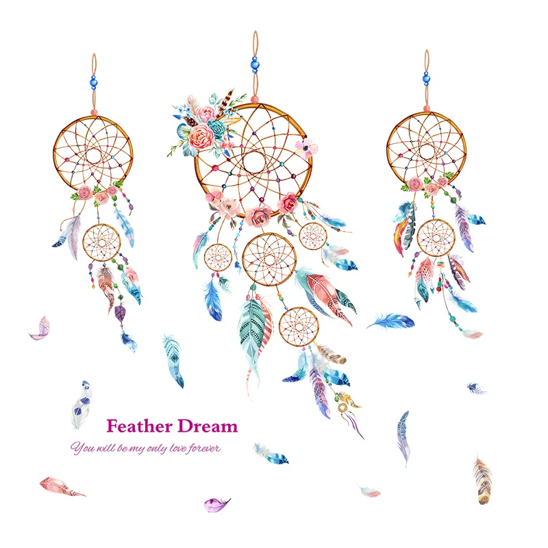

[SHIJUEHEZI] Dreamcatcher Feathers Wall Sticker DIY Flamingo Animal Mural Decals for House Kids Room Baby BedroomDecoration