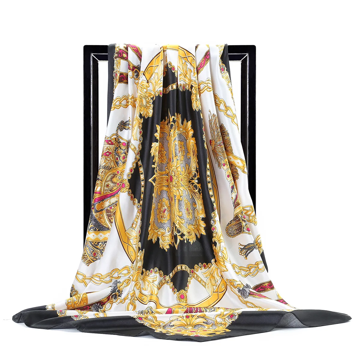 

2021 Spring Popular Chain Print Scarves Hijab New Winter Elegant 90X90CM Shawls And Wraps Fashion Sunscreen Pashmina Kerchief