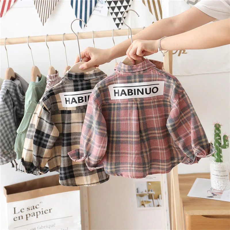 Детская одежда для мальчиков и девочек плед рубашки блузки с длинными рукавами