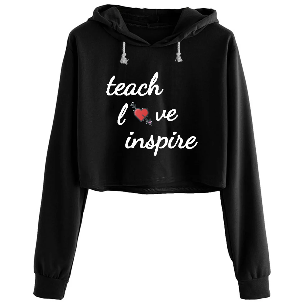 

Teach Love Inspire Crop Hoodies Women Korean Y2k Kawaii Goth Pullover For Girls
