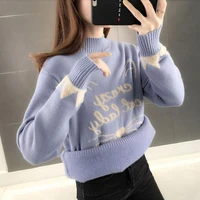 women sweater thick 2022 new arrival winter plus velvet keep warm letter female knitted pullover korean style hot sale a124
