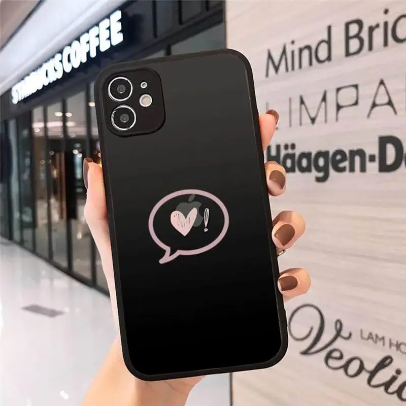 

Phone Case For iPhone 12 11 Mini Pro XR XS Max 7 8 Plus X lack Simple Lines Love Heart Matte transparent cover