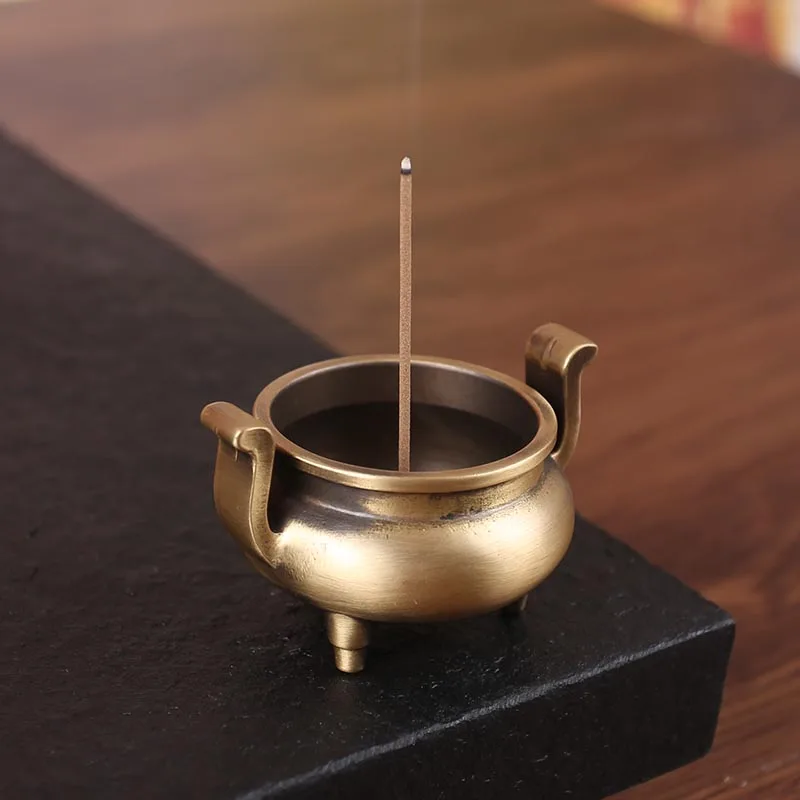 

Pure copper double ear tripod incense burner small indoor retro aloe plate incense burner Buddhist