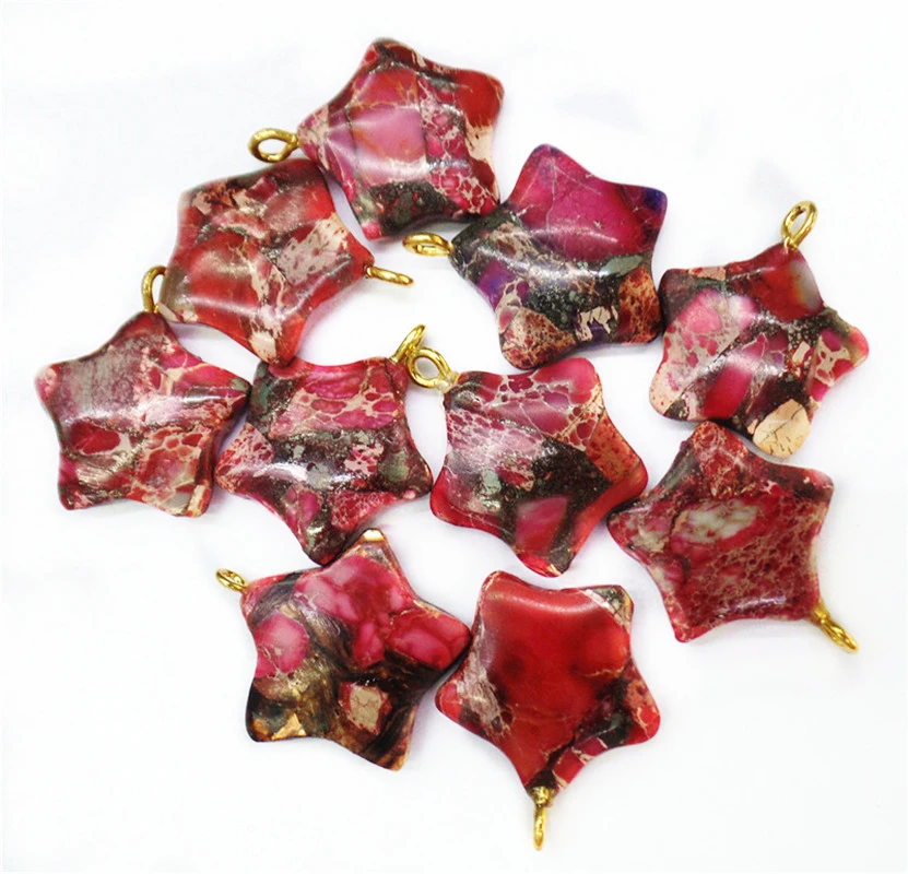 

20 шт. 20x6 мм, оптовая продажа, красная и бронзовая морская яшма и Пирит, пятиконечная звезда, пятиконечная звезда, подвеска-пентаграмма, бусин...