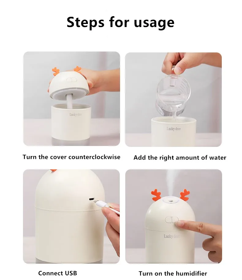 Портативный увлажнитель воздуха с оленем USB отрицательные ионы автомобильный