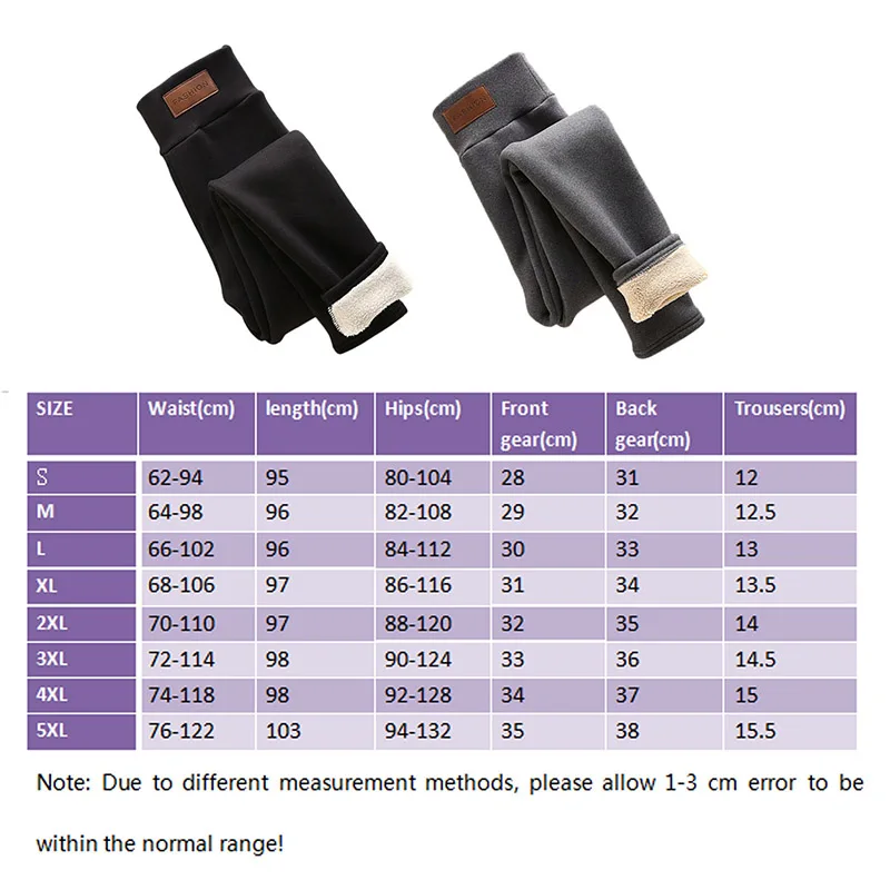 

Women Winter Warm Pants Thick Plush Liner Leggings High Waist Skinny Trousers With Leather Label