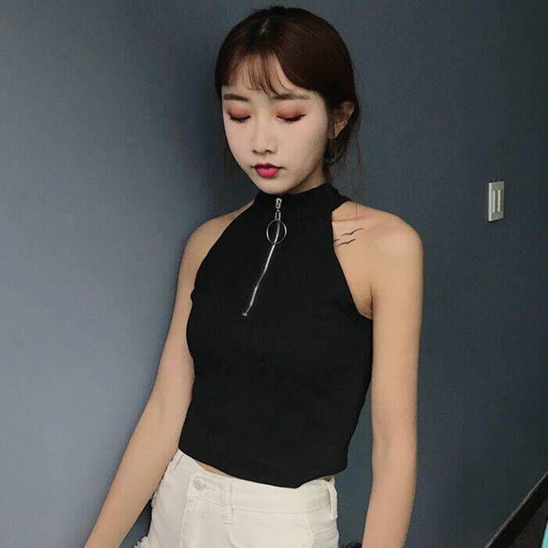 Майка женская с высоким воротником модный готический панк-жилет без рукавов