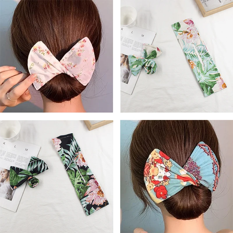 

Летние модные тканевые повязки для волос, инструмент для плетения волос, Женская лента для волос с узелком, лента для волос с принтом в пучок...