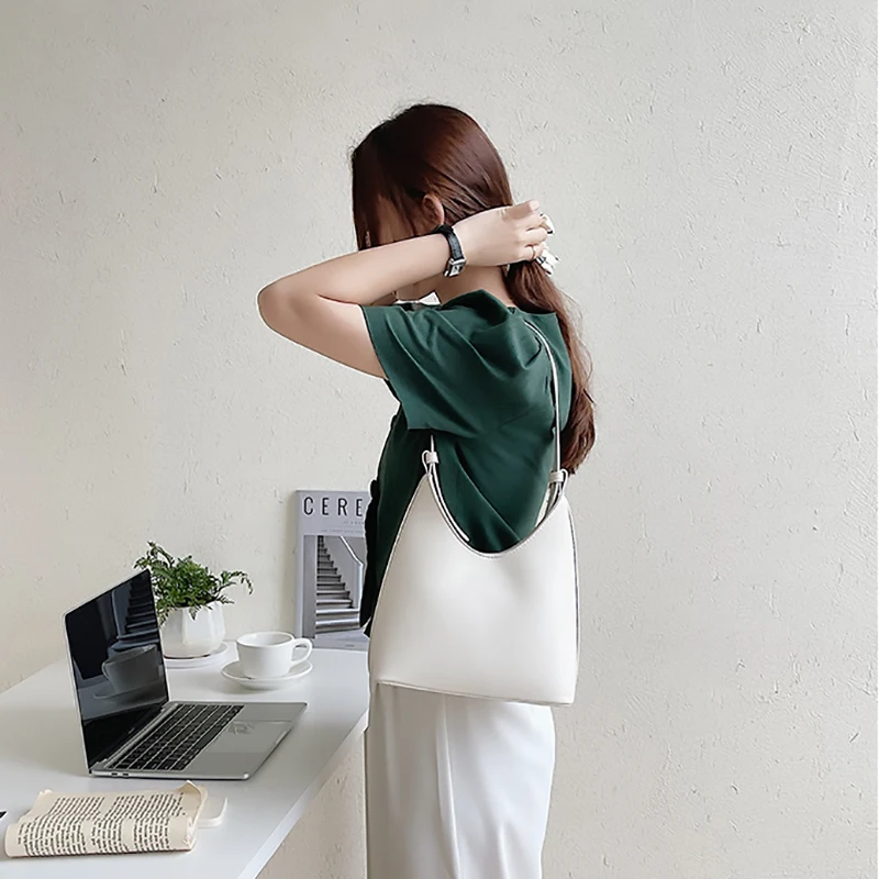 

Ins Bag Female New Korean Style Trendy Shoulder Bag Pure Color Texture Handbag Niche Bucket Bag