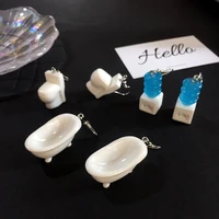 new handmade funny creative resin bathtub toilet earrings mini drinking fountain dangle earrings for women girls fashion jewelry