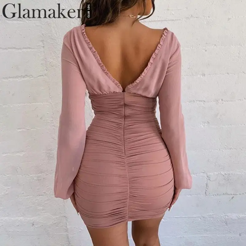 Glamaker облегающее платье в стиле пэчворк с рюшами и v образным вырезом длинным